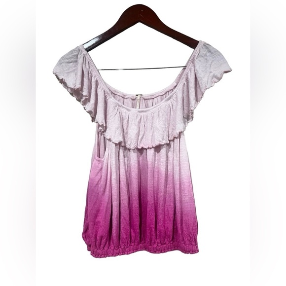 Free People Cora Lee Ombre Tie Dye Top Ruffle Trim Fuschia Pink SIze Medium Boho - Picture 3 of 10
